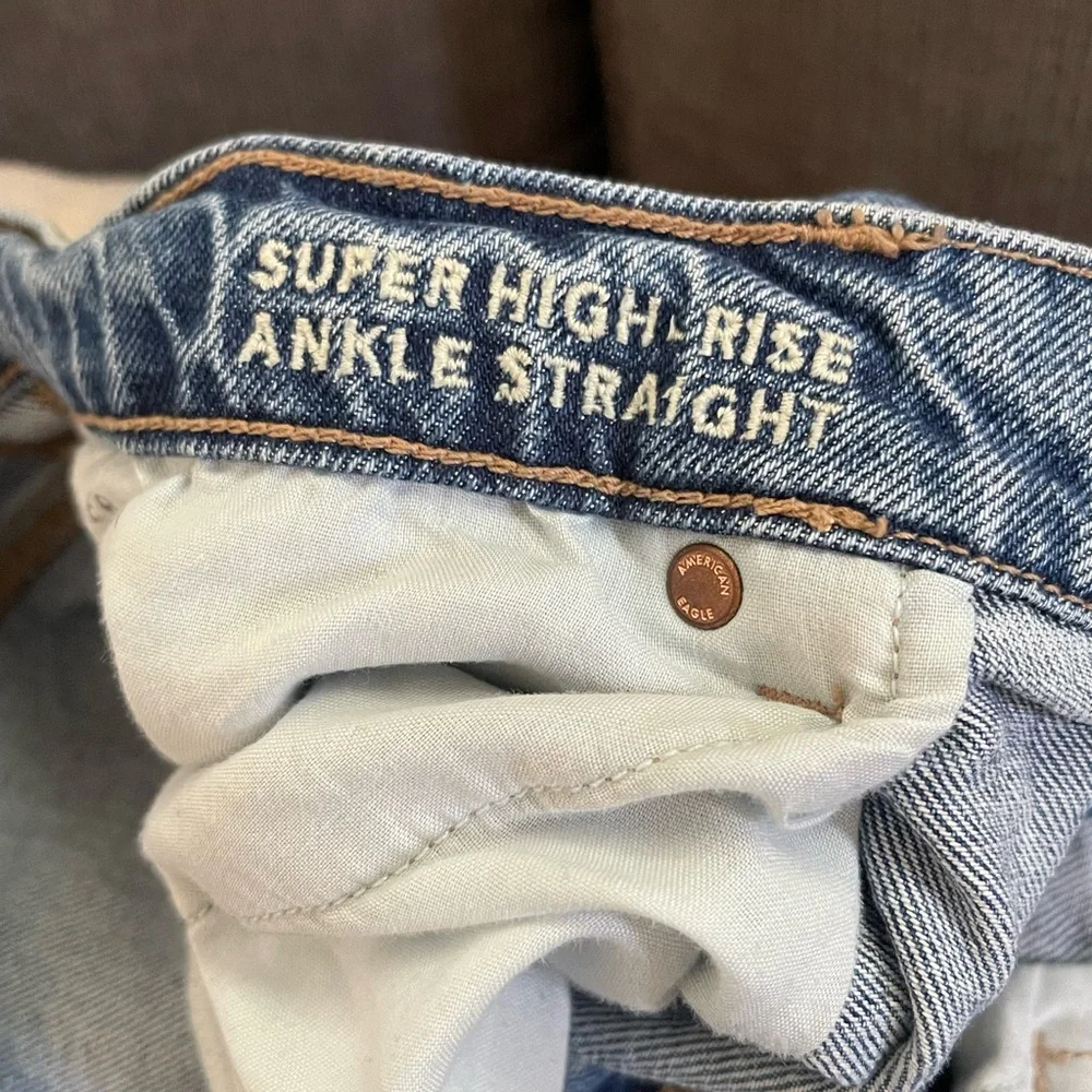 American Eagle Distressed super High-Rise Women's ankle straight Jeans 18 - Picture 9 of 9